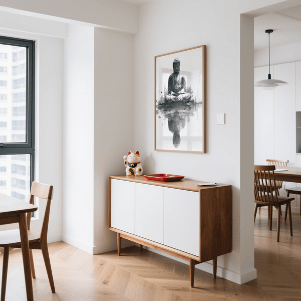 Meditating Buddha Print, Black, entryway, art print