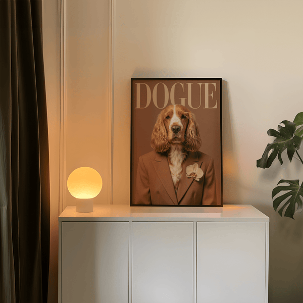 Moderna stampa con cane, elegante decorazione da parete per corridoio nei colori marrone e beige