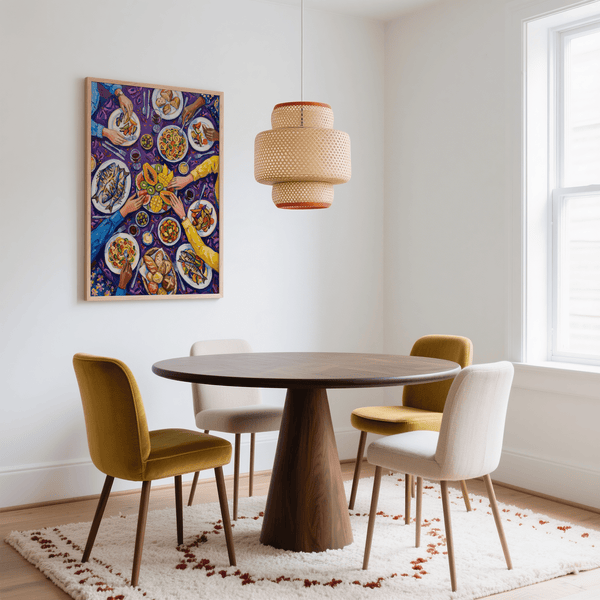 Colorful Dining Poster with Yellow and Purple in a family dining wall art