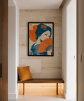 Decorazione murale con stampa retrò Geisha in arancione e beige per l'ingresso