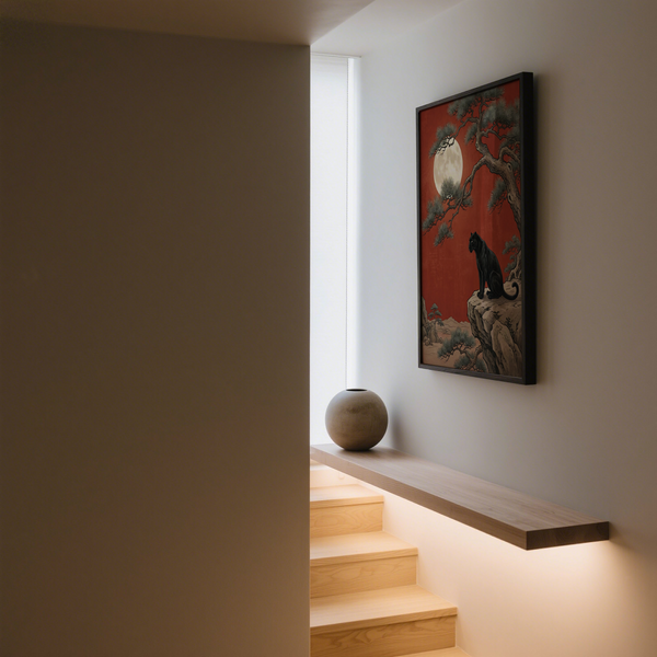 Black Panther Moon Print with detailed Black panther for entryway wall art