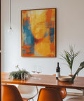 Ethereal blue and orange abstract art perfect for mid-century or minimalist homes.