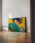 Japanese Geisha Wall Art showcasing yellow and green for dining room decor