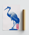 Crane Wall Art in rosso e blu per un soggiorno moderno