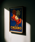 Stampa artistica Cinzano con riflessi blu e gialli, perfetta per l'ingresso
