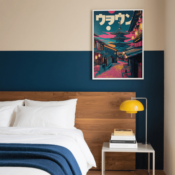 Stampa artistica giapponese da strada Cucina in stile giapponese rosa e blu