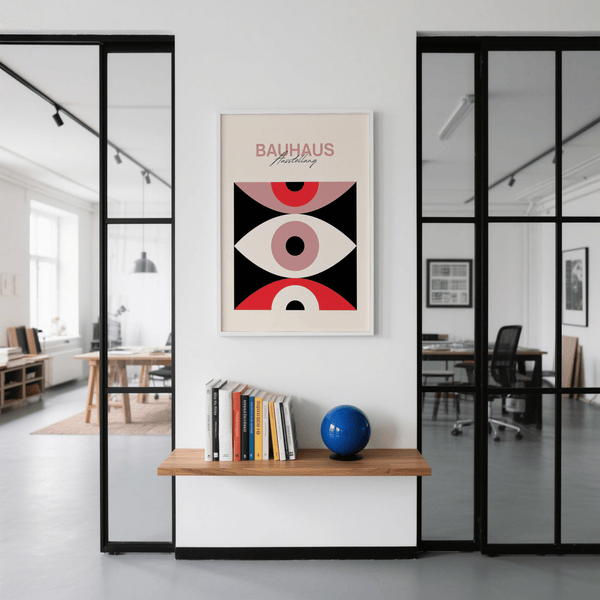 Poster minimalista astratto con occhio per lo studio, nei colori nero e rosso