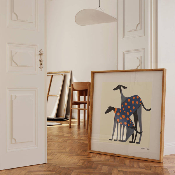 Poster artistico raffigurante un levriero, ideale per decorare in modo stravagante la casa o l'ufficio