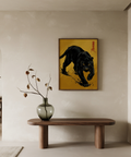Panther Art Print with yellow background, perfect wall art for bedroom