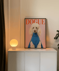 Stampa unica Dogue Poodle in rosa, blu e rosso per decorazioni d'arte moderna