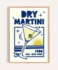 Dry Martini Wall Art in giallo e blu per una stampa da bar domestico