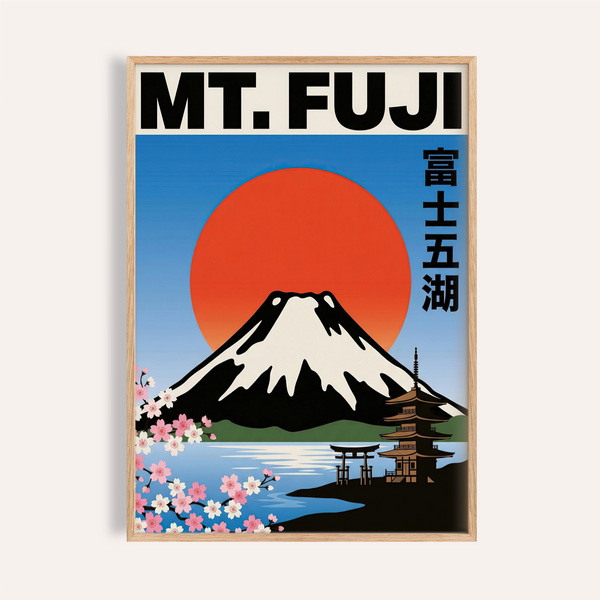 Mt Fuji Wall Art featuring Blue and Red tones for a living room print