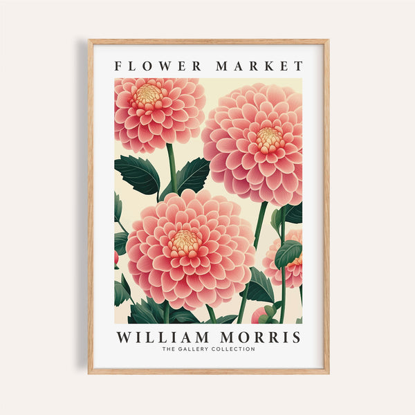 Decorazione murale rosa con motivo floreale a dalie ispirato a William Morris