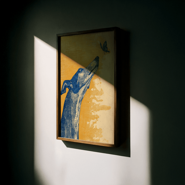 Greyhound Wall Art per gli amanti dei cani, stampa artistica in blu e beige