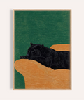 Big Cat Art Print in Green, Orange, and Black for living room wall art