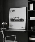 Quadro monocromatico Ford GT con accenti grigi per decorare le pareti dell'ufficio