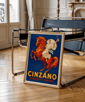 Stampa artistica vintage Cinzano per l'arredamento del soggiorno, colori principali blu e rosso