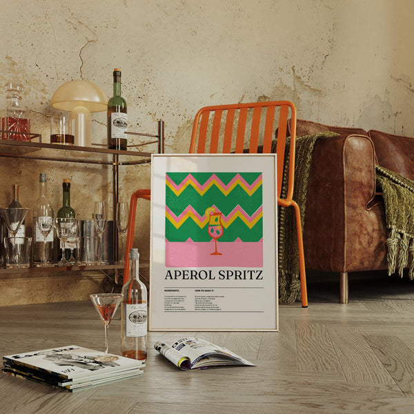 Poster Aperol Spritz, stampa artistica con un audace stile estivo.
