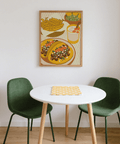 Poster di cucina messicana per la cucina con tacos gialli e guarnizione verde da appendere alla parete