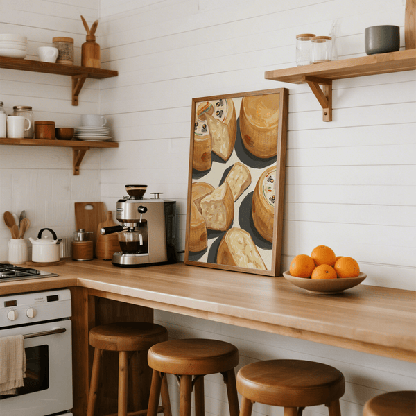 Parmegiano Reggiano Art poster with beige and yellow, ideal for dining room