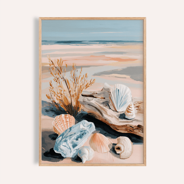 Stampa artistica Coastal Shell in blu e rosa per decorare le pareti della camera da letto