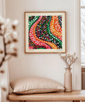 Bold abstract colorful art ideal for eclectic bedroom decor