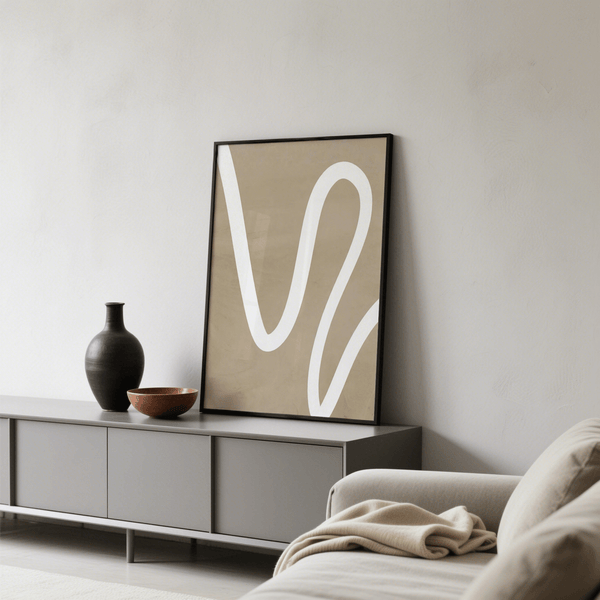 beige wall art, simple design in beige and white for home office