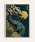 Stampa artistica cinese con drago blu e oro per decorare le pareti del soggiorno