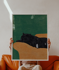 Big Cat Art Print featuring Orange couch, ideal for home office