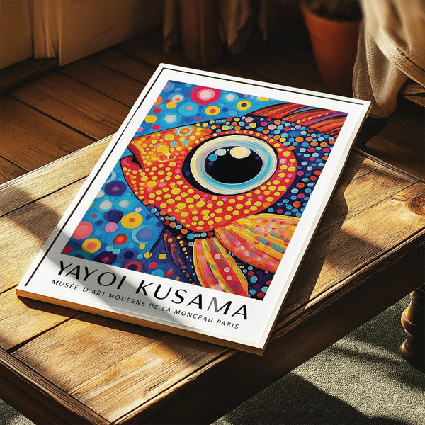 Stampa artistica con pesci colorati giallo elettrico dalle forme audaci per decorare la camera da letto