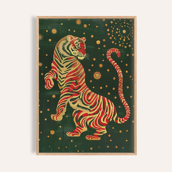 Parete artistica giapponese con un audace disegno astratto raffigurante una tigre