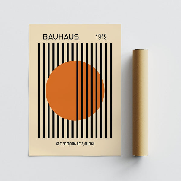 Vividi disegni circolari ispirati al sole utilizzati nella stampa decorativa in stile Bauhaus