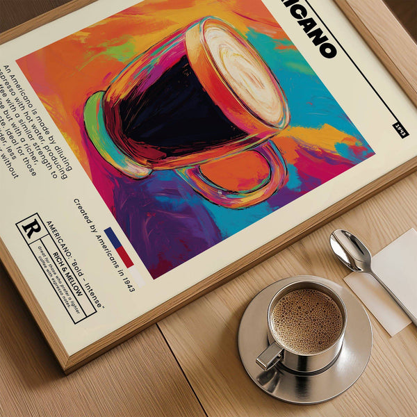 Poster energico con caffè americano per la parete della cucina moderna
