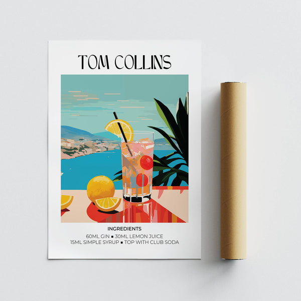 Bar con decorazioni in stile Matisse con illustrazioni di cocktail classici a base di gin