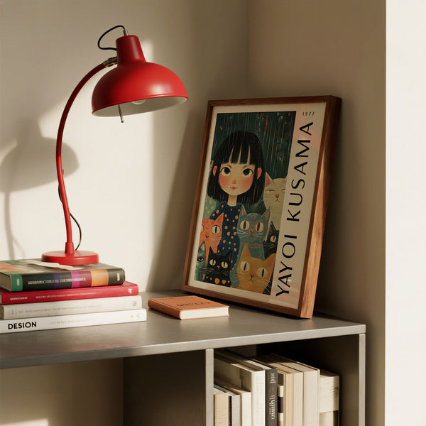 Poster colorato di Yayoi Kusama con motivi audaci