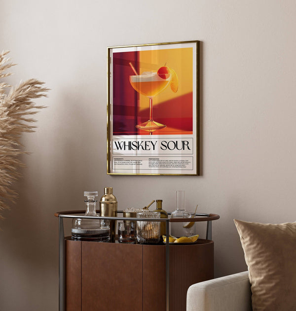 Poster vivace con cocktail Whiskey Sour dal design brillante
