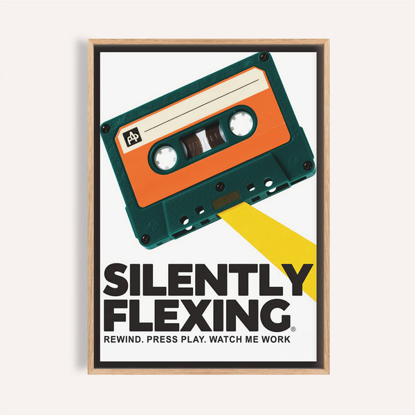 Poster retrò con cassette arancioni e verdi per pareti a tema musicale
