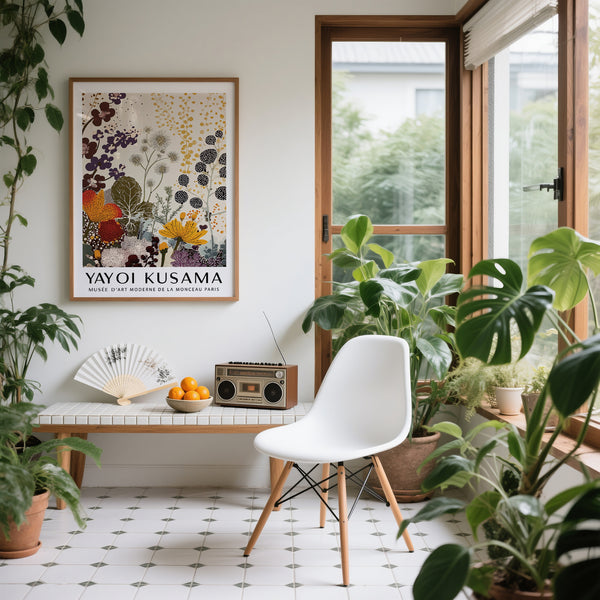 Stampa botanica Yayoi Kusama con motivi ritmici e linee organiche
