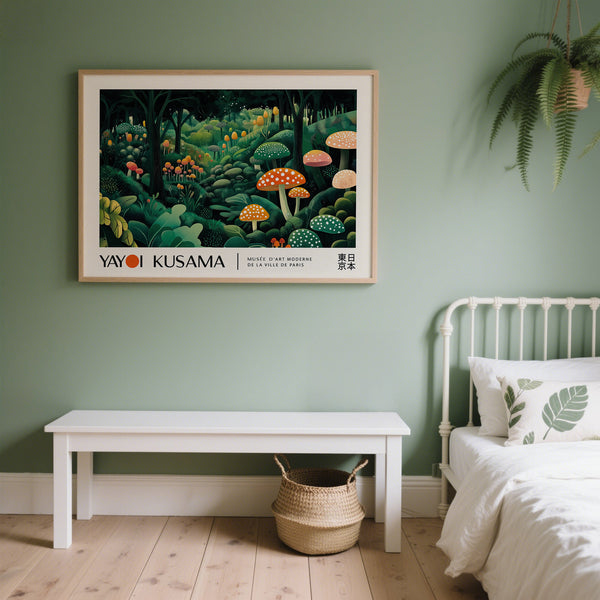 Capricciosa opera d'arte a pois di Yayoi Kusama dall'atmosfera serena