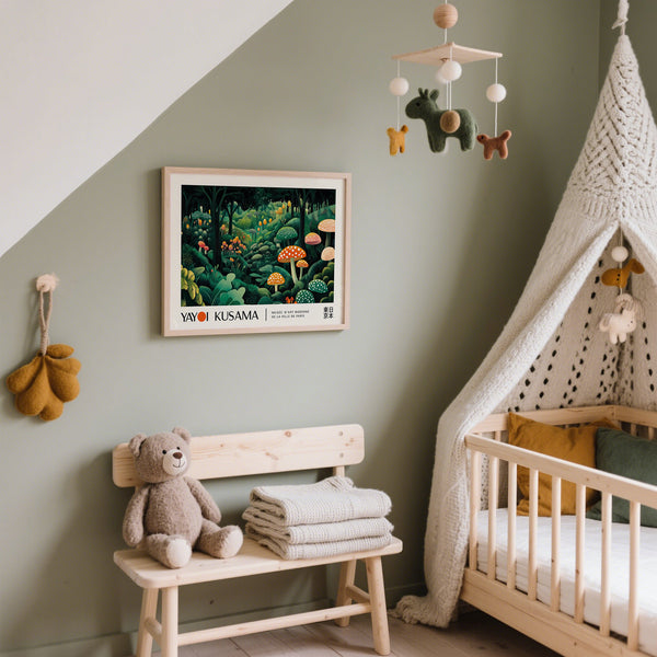 Poster artistico con i caratteristici pois di Yayoi Kusama, per un arredamento da sogno