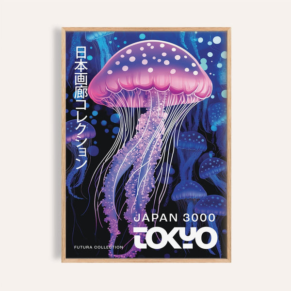 Arredamento marino con meduse luminose nei toni del rosa e del viola