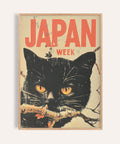 Arte giapponese retrò con una stampa vintage raffigurante un gatto nero