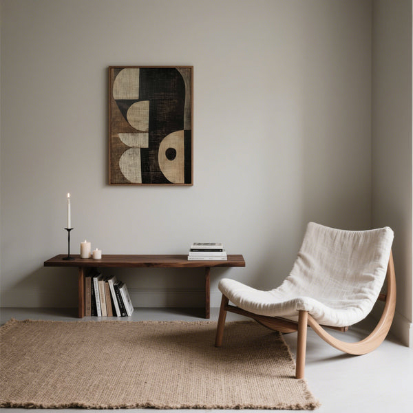 Forme organiche e tonalità marroni utilizzate nelle moderne stampe artistiche wabi sabi