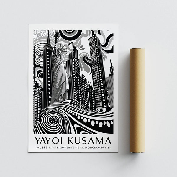 Quadro decorativo in bianco e nero con motivo a pois raffigurante il panorama urbano di New York City, ideale per interni in stile urbano