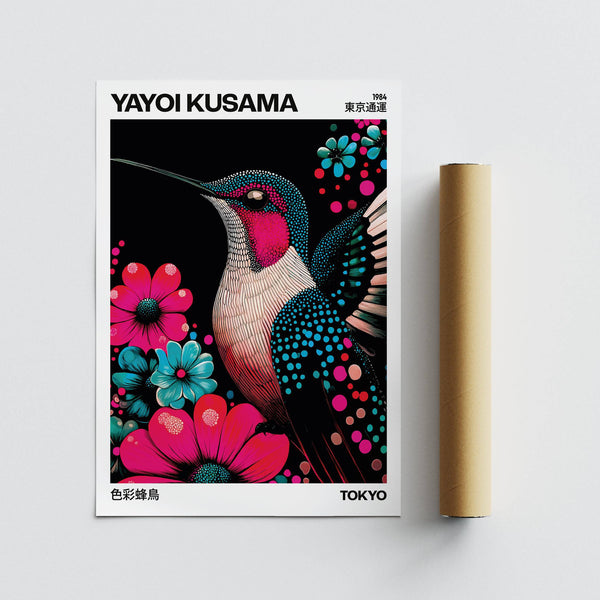 Stampe di uccelli grandi colibrì in rosa vivace, verde acqua e giallo