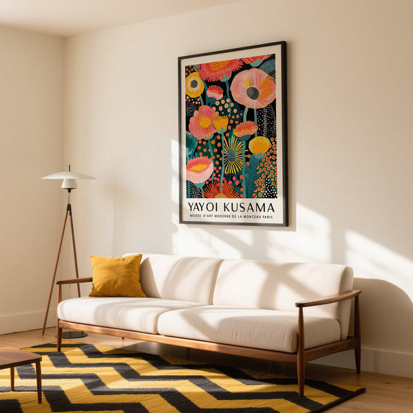 Decorazione murale floreale Yayoi Kusama dai colori vivaci per il soggiorno