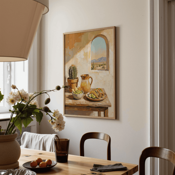 Stampa artistica dedicata al cibo messicano con colori chiave per decorare una cucina rustica