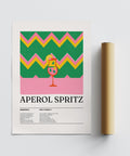 Grafica cocktail di Aperol Spritz con divertenti immagini in stile vintage.