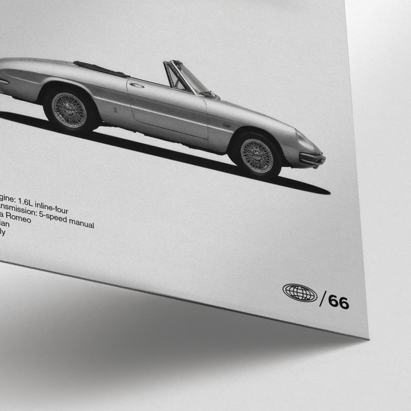 Stampa artistica Alfa Romeo con dettagli neri, ideale per lo studio