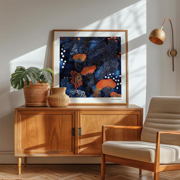 Abstract Floral Art print inspired by Japanese design and dotted repetition.